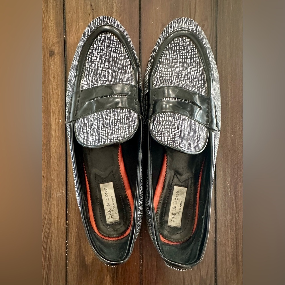 Rag & Bone Black and White Textured Loafers 6.5